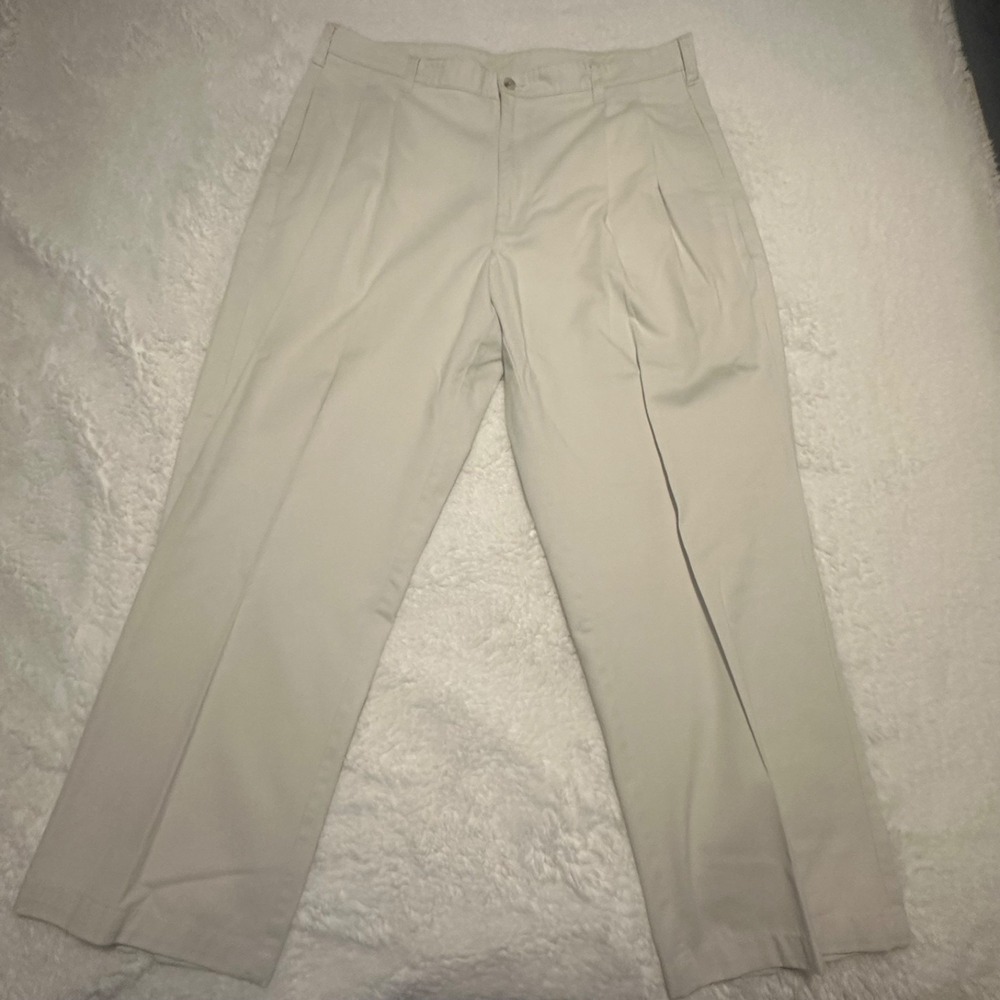 Ivy Crew Men's Pleated Khaki Pants 36x29 Beige Chino Trousers Classic Fi